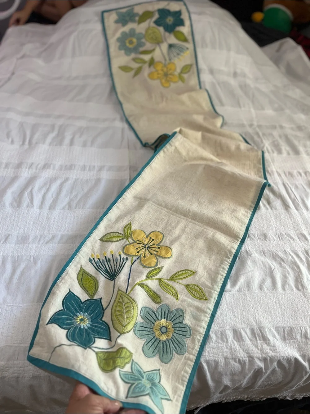 Linen Embroidered Table Runner • Lined • 13” x 72”